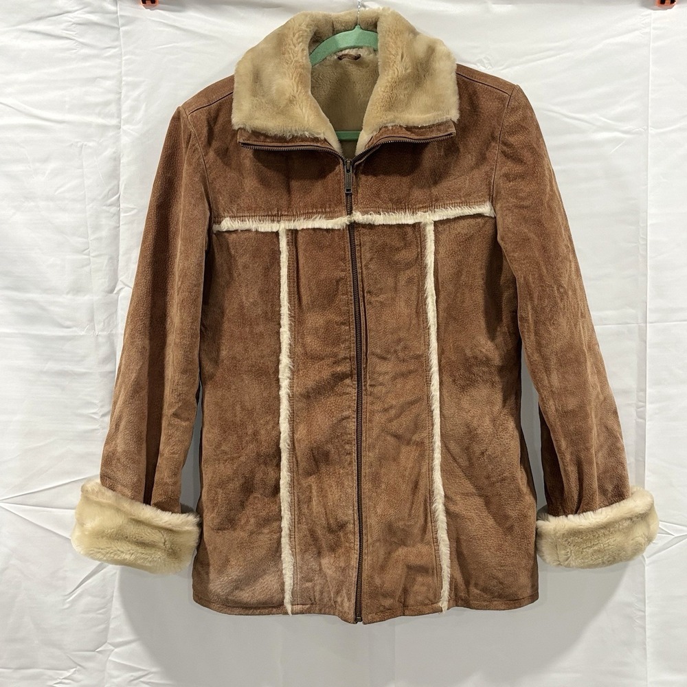 Wilsons Maxima Suede Leather Jacket Womens M Brown Penny Lane Shearling Coat